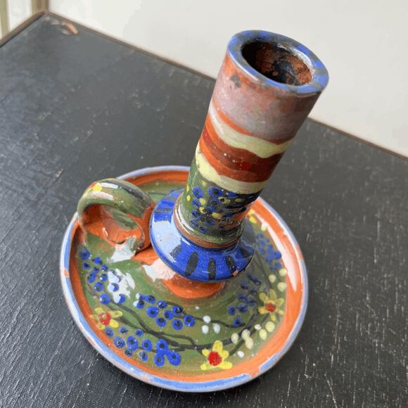 Hand-Painted Folk Art Pottery Candle Holder – Boho Cottagecore Studio Ceramic - Picture 4 of 10